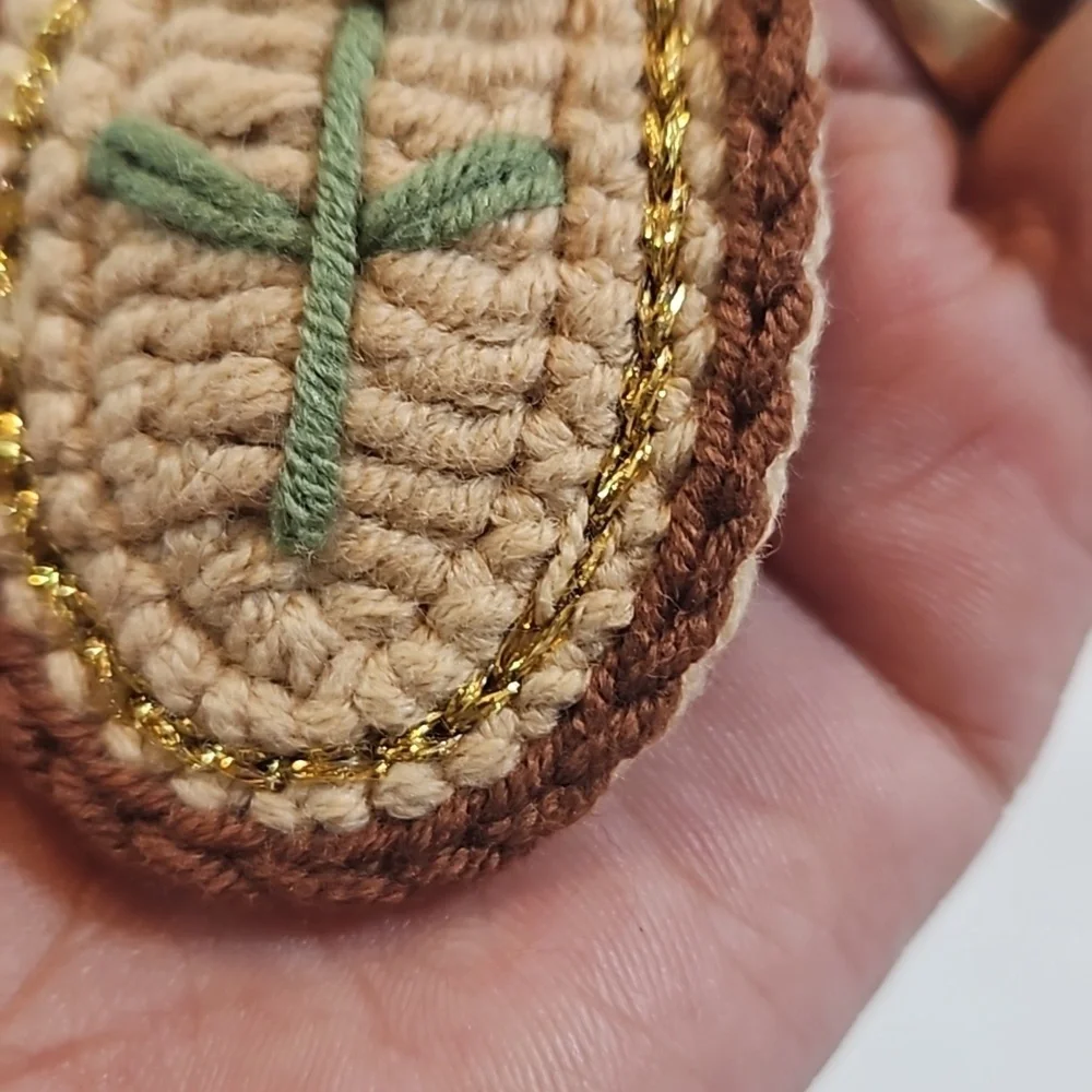 Hand Crafted Hand Knit Crochet Hair Clip Handmade embroidery yellow rose beige